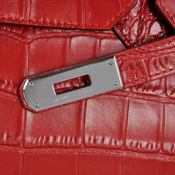 Hermes Birkin 35CM Tote Bags Crocodile Togo Leather Red Silver Hermes Birkin 35CM Tote Bags Crocodile Togo Leather Red Silver