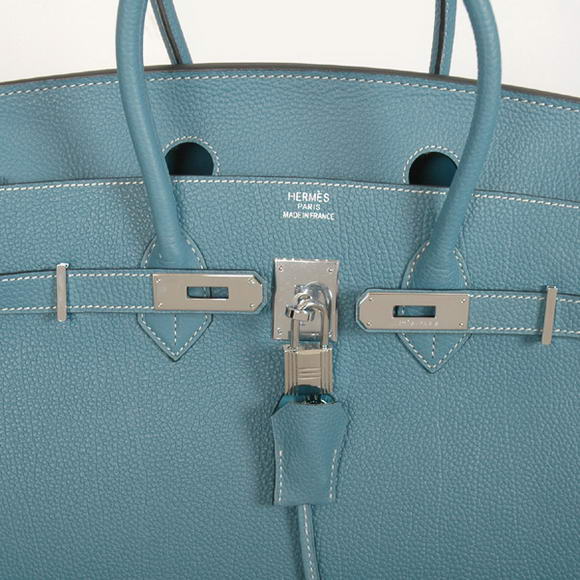 Hermes Birkin 35CM Tote Bags Smooth Togo Leather Blue Silver