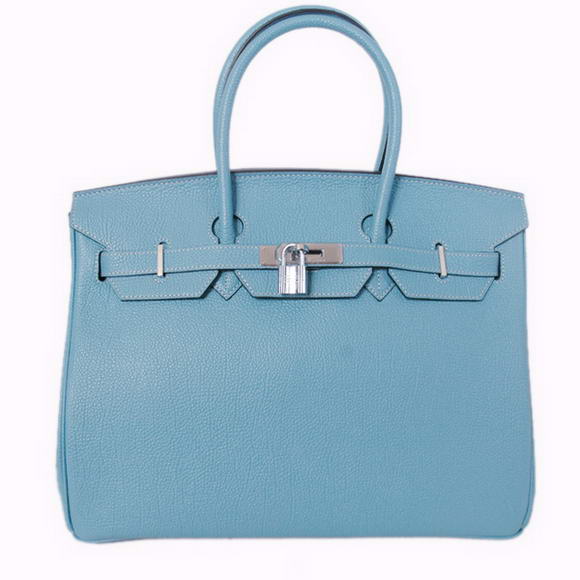 Hermes Birkin 35CM Tote Bags Smooth Togo Leather Light Blue Silver