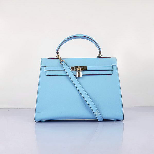 Top Quality Hermes Kelly 32cm Bags SkyBlue Calf Leather Gold Top Quality Hermes Kelly 32cm Bags SkyBlue Calf Leather Gold