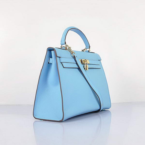 Top Quality Hermes Kelly 32cm Bags SkyBlue Calf Leather Gold Top Quality Hermes Kelly 32cm Bags SkyBlue Calf Leather Gold