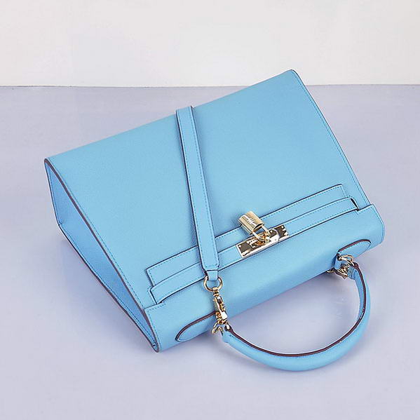 Top Quality Hermes Kelly 32cm Bags SkyBlue Calf Leather Gold Top Quality Hermes Kelly 32cm Bags SkyBlue Calf Leather Gold