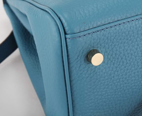Hermes Kelly 32cm Togo Leather Handbags 6018 Blue Golden Hermes Kelly 32cm Togo Leather Handbags 6018 Blue Golden