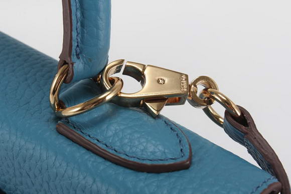 Hermes Kelly 32cm Togo Leather Handbags 6018 Blue Golden Hermes Kelly 32cm Togo Leather Handbags 6018 Blue Golden
