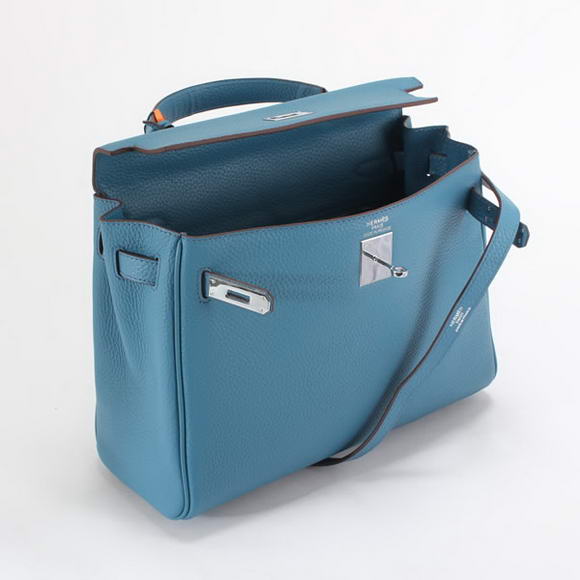 Hermes Kelly 32cm Togo Leather Handbags 6018 Blue Silver Hermes Kelly 32cm Togo Leather Handbags 6018 Blue Silver