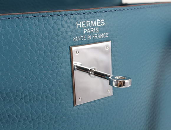 Hermes Kelly 32cm Togo Leather Handbags 6018 Blue Silver Hermes Kelly 32cm Togo Leather Handbags 6018 Blue Silver