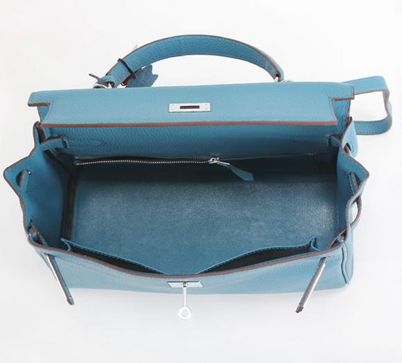 Hermes Kelly 32cm Togo Leather Handbags 6018 Blue Silver Hermes Kelly 32cm Togo Leather Handbags 6018 Blue Silver