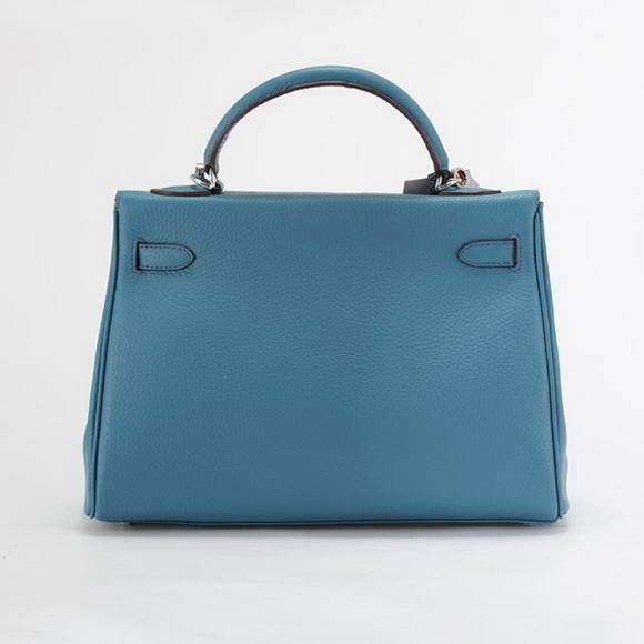Hermes Kelly 32cm Togo Leather Handbags 6018 Blue Silver Hermes Kelly 32cm Togo Leather Handbags 6018 Blue Silver