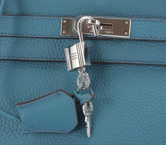 Hermes Kelly 32cm Togo Leather Handbags 6018 Blue Silver Hermes Kelly 32cm Togo Leather Handbags 6018 Blue Silver