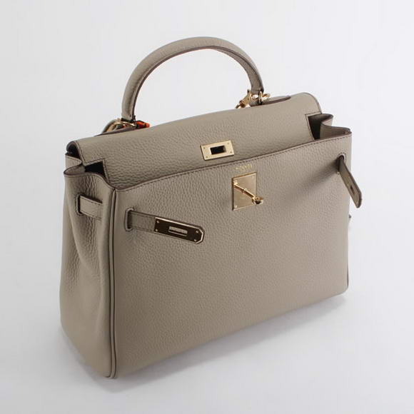 Hermes Kelly 32cm Togo Leather Handbags 6018 Light Grey Golden Hermes Kelly 32cm Togo Leather Handbags 6018 Light Grey Golden
