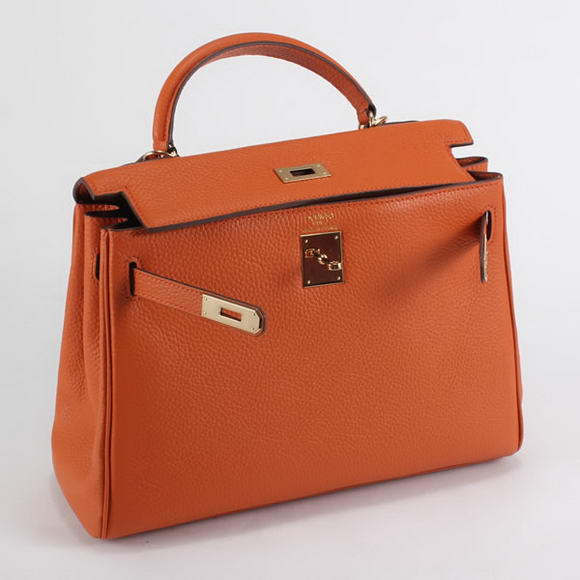 Hermes Kelly 32cm Togo Leather Handbags 6018 Orange Golden Hermes Kelly 32cm Togo Leather Handbags 6018 Orange Golden