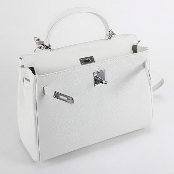 Hermes Kelly 32cm Togo Leather Handbags 6018 White Silver Hermes Kelly 32cm Togo Leather Handbags 6018 White Silver