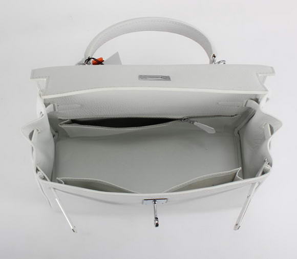 Hermes Kelly 32cm Togo Leather Handbags 6018 White Silver Hermes Kelly 32cm Togo Leather Handbags 6018 White Silver