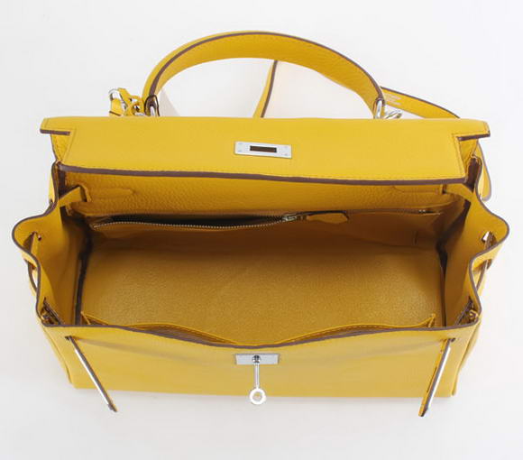 Hermes Kelly 32cm Togo Leather Handbags 6018 Yellow Silver Hermes Kelly 32cm Togo Leather Handbags 6018 Yellow Silver