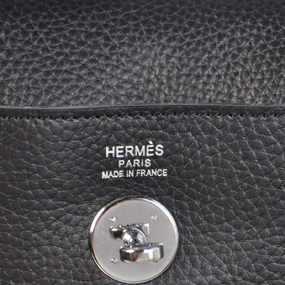 Hermes Lindy 30CM Havanne Handbags 1057 Black Leather Silver Hardware Hermes Lindy 30CM Havanne Handbags 1057 Black Leather Silver Hardware
