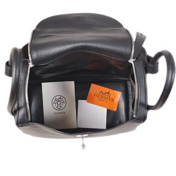 Hermes Lindy 30CM Havanne Handbags 1057 Black Leather Silver Hardware Hermes Lindy 30CM Havanne Handbags 1057 Black Leather Silver Hardware