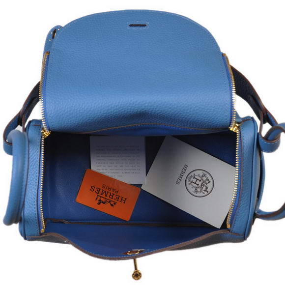 Hermes Lindy 30CM Havanne Handbags 1057 Blue Leather Golden Hardware Hermes Lindy 30CM Havanne Handbags 1057 Blue Leather Golden Hardware
