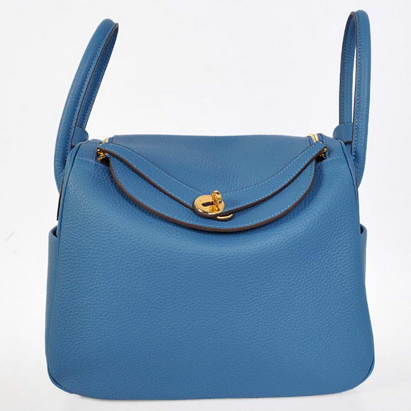 Hermes Lindy 30CM Havanne Handbags 1057 Blue Leather Golden Hardware Hermes Lindy 30CM Havanne Handbags 1057 Blue Leather Golden Hardware