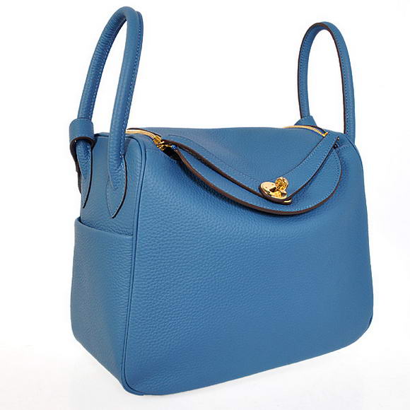 Hermes Lindy 30CM Havanne Handbags 1057 Blue Leather Golden Hardware Hermes Lindy 30CM Havanne Handbags 1057 Blue Leather Golden Hardware