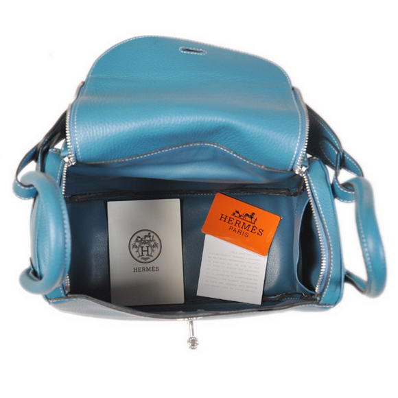 Hermes Lindy 30CM Havanne Handbags 1057 Mid Blue Leather Silver Hardware Hermes Lindy 30CM Havanne Handbags 1057 Mid Blue Leather Silver Hardware