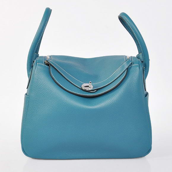 Hermes Lindy 30CM Havanne Handbags 1057 Mid Blue Leather Silver Hardware Hermes Lindy 30CM Havanne Handbags 1057 Mid Blue Leather Silver Hardware