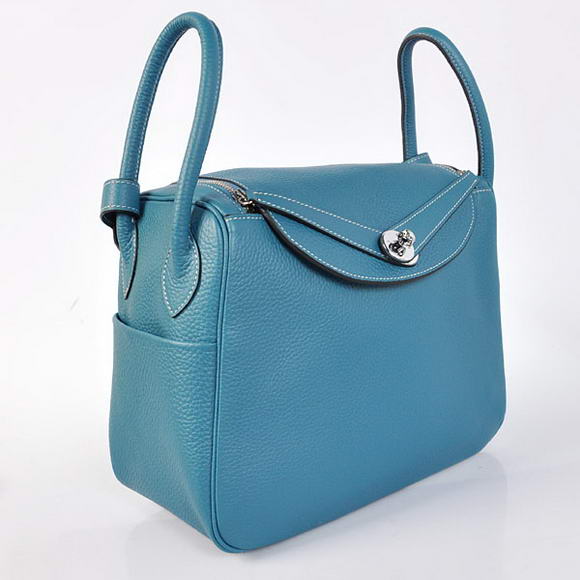 Hermes Lindy 30CM Havanne Handbags 1057 Mid Blue Leather Silver Hardware Hermes Lindy 30CM Havanne Handbags 1057 Mid Blue Leather Silver Hardware
