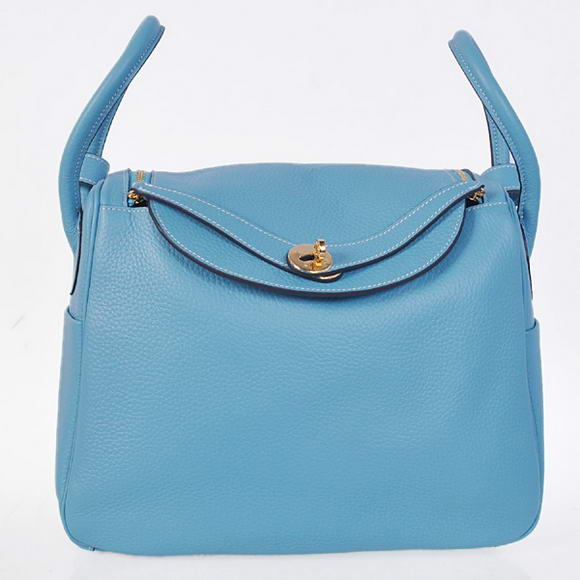 Hermes Lindy 30CM Havanne Handbags 1057 Light Blue Leather Golden Hardware Hermes Lindy 30CM Havanne Handbags 1057 Light Blue Leather Golden Hardware