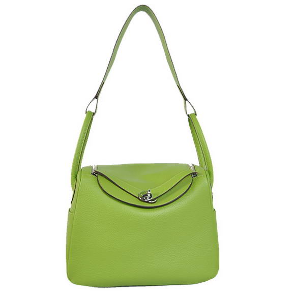 Hermes Lindy 30CM Havanne Handbags 1057 Light Green Leather Silver Hardware