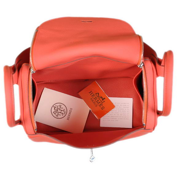 Hermes Lindy 30CM Havanne Handbags 1057 Light Red Leather Silver Hardware Hermes Lindy 30CM Havanne Handbags 1057 Light Red Leather Silver Hardware
