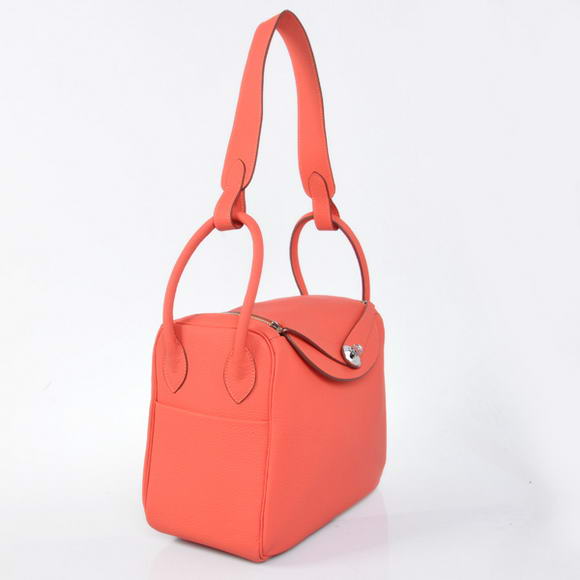 Hermes Lindy 30CM Havanne Handbags 1057 Light Red Leather Silver Hardware Hermes Lindy 30CM Havanne Handbags 1057 Light Red Leather Silver Hardware