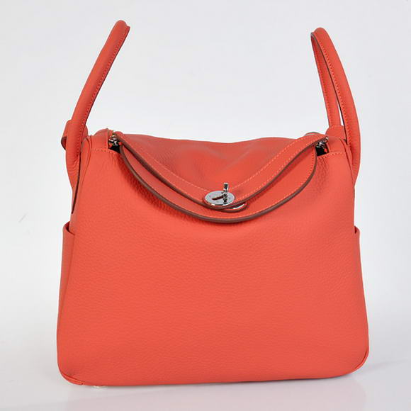 Hermes Lindy 30CM Havanne Handbags 1057 Light Red Leather Silver Hardware Hermes Lindy 30CM Havanne Handbags 1057 Light Red Leather Silver Hardware