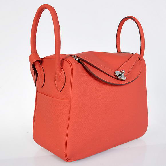 Hermes Lindy 30CM Havanne Handbags 1057 Light Red Leather Silver Hardware Hermes Lindy 30CM Havanne Handbags 1057 Light Red Leather Silver Hardware