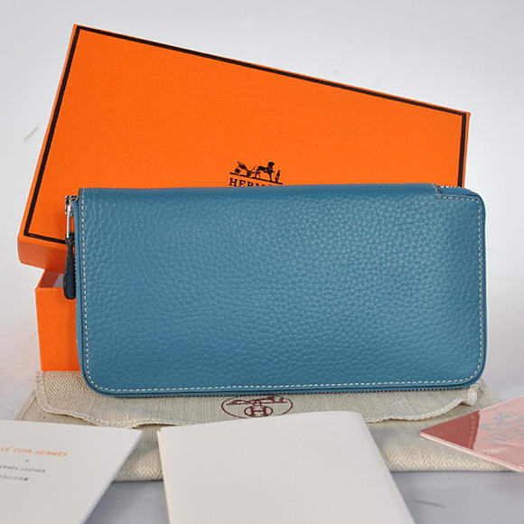 Hermes Evelyn Long Wallet Zip Purse A808 Blue Hermes Evelyn Long Wallet Zip Purse A808 Blue