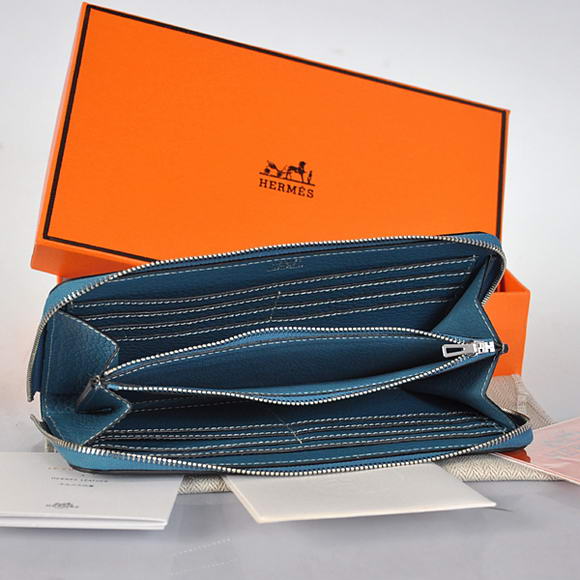 Hermes Evelyn Long Wallet Zip Purse A808 Blue Hermes Evelyn Long Wallet Zip Purse A808 Blue