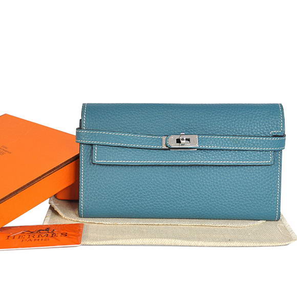 Hermes Kelly Wallet Togo Leather Bi-Fold Purse A708 Blue
