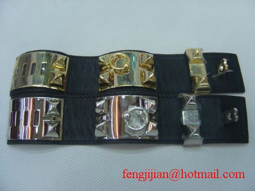 2010 Hermes Medor Bracelet Black Leather Gold Bangle 1171 2010 Hermes Medor Bracelet Black Leather Gold Bangle 1171