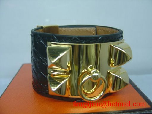 2010 Hermes Medor Bracelet Black Leather Gold Bangle 1171 2010 Hermes Medor Bracelet Black Leather Gold Bangle 1171