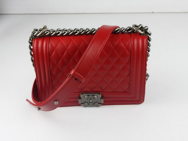 Chanel A67025 Le Boy Flap Shoulder Bag In Red Sheepskin Leather Chanel A67025 Le Boy Flap Shoulder Bag In Red Sheepskin Leather