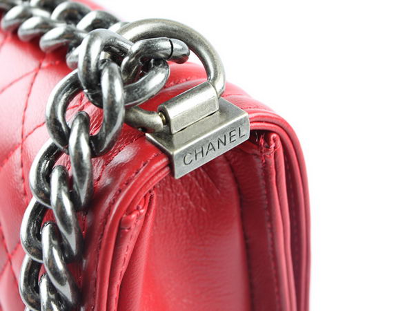 Chanel A67025 Le Boy Flap Shoulder Bag In Red Sheepskin Leather Chanel A67025 Le Boy Flap Shoulder Bag In Red Sheepskin Leather