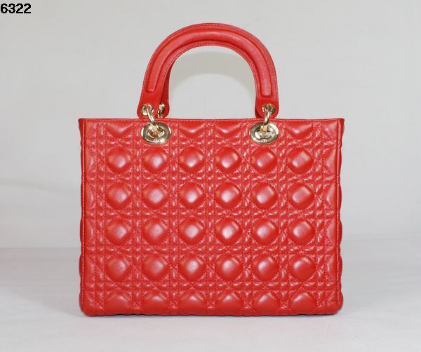 Christian Lady Dior Red Lambskin Bag 6322 Gold