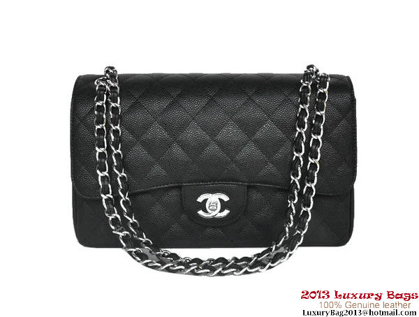 Chanel Jumbo Quilted Classic Cannage Patterns Flap Bag A58600 Black Silver