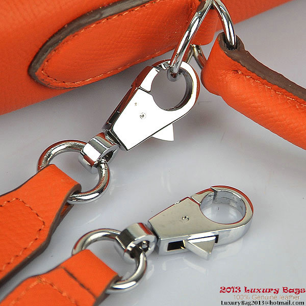 Hermes Kelly 32cm Shoulder Bags H6108 Orange Leather Silver Hermes Kelly 32cm Shoulder Bags H6108 Orange Leather Silver