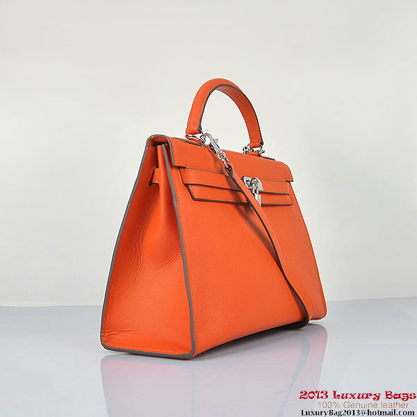 Hermes Kelly 32cm Shoulder Bags H6108 Orange Leather Silver Hermes Kelly 32cm Shoulder Bags H6108 Orange Leather Silver