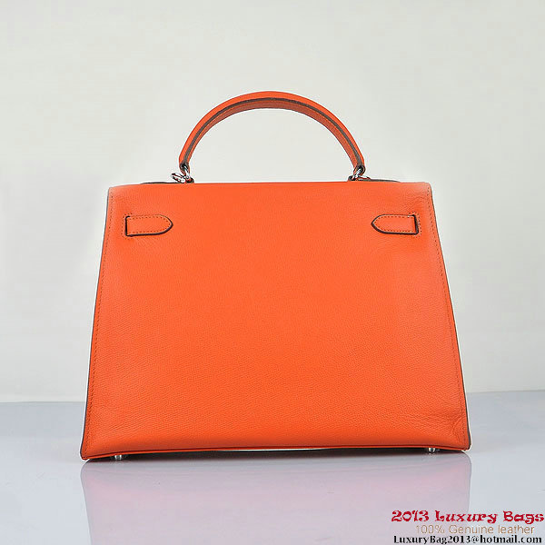 Hermes Kelly 32cm Shoulder Bags H6108 Orange Leather Silver Hermes Kelly 32cm Shoulder Bags H6108 Orange Leather Silver
