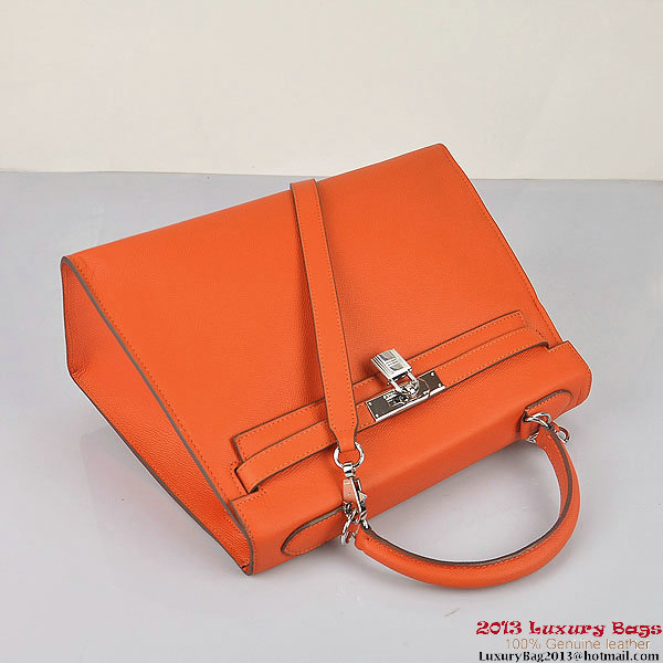 Hermes Kelly 32cm Shoulder Bags H6108 Orange Leather Silver Hermes Kelly 32cm Shoulder Bags H6108 Orange Leather Silver