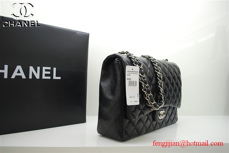 Chanel classic black Flap Bag 36070 silver chain Chanel classic black Flap Bag 36070 silver chain