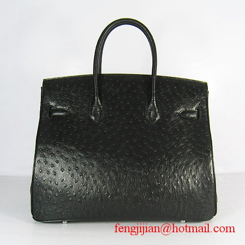 Hermes Birkin 35cm Ostrich Veins Handbag Black 6089 Silver Hardware Hermes Birkin 35cm Ostrich Veins Handbag Black 6089 Silver Hardware