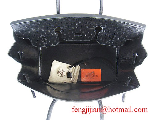 Hermes Birkin 35cm Ostrich Veins Handbag Black 6089 Silver Hardware Hermes Birkin 35cm Ostrich Veins Handbag Black 6089 Silver Hardware