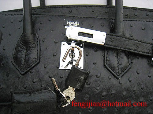 Hermes Birkin 35cm Ostrich Veins Handbag Black 6089 Silver Hardware Hermes Birkin 35cm Ostrich Veins Handbag Black 6089 Silver Hardware