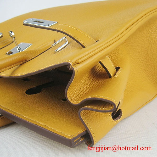 Hermes 35cm Embossed Veins Leather Bag Yellow 6089 Silver Hardware Hermes 35cm Embossed Veins Leather Bag Yellow 6089 Silver Hardware